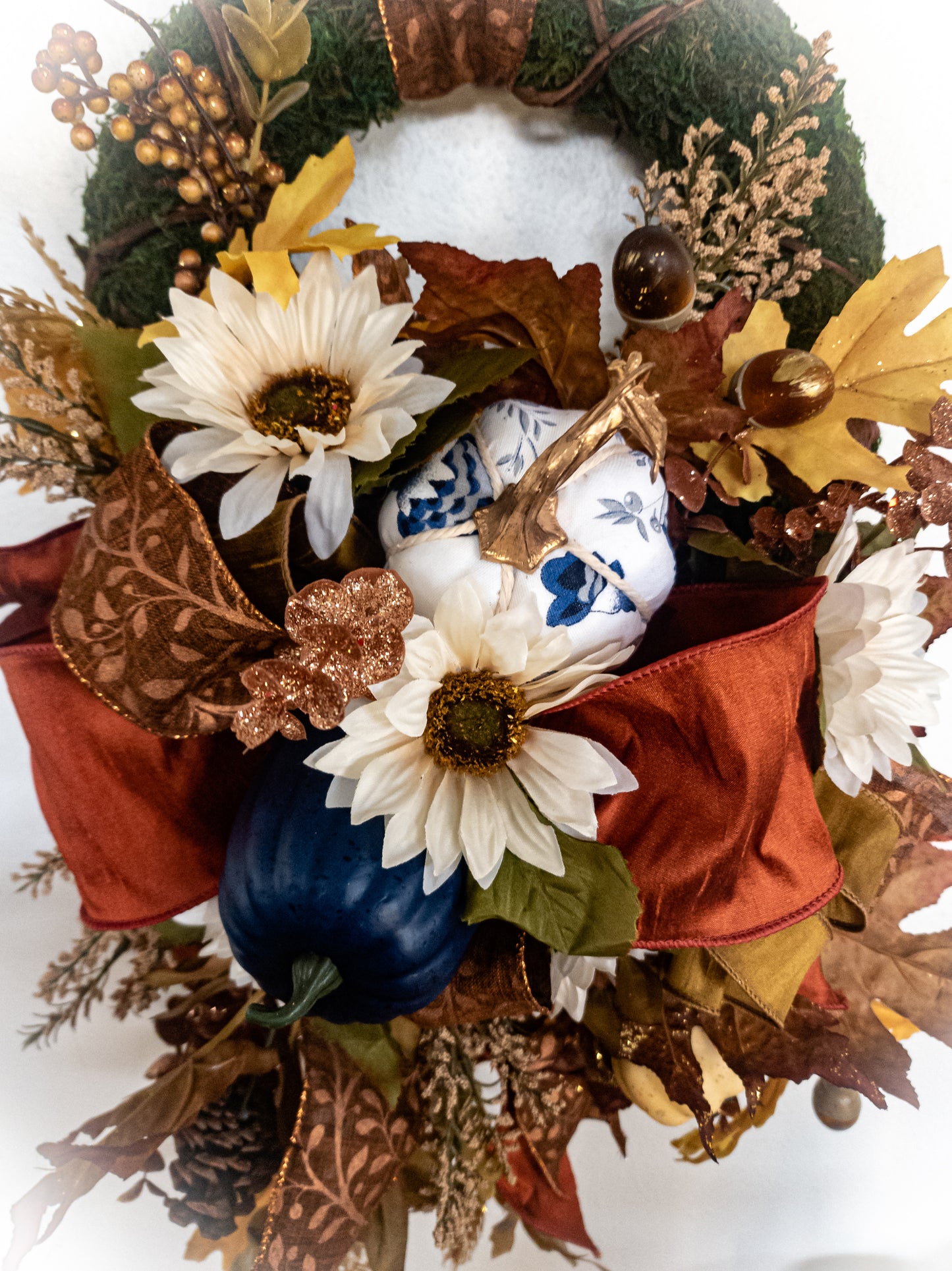 French Blue & Chocolate Fall Wreath