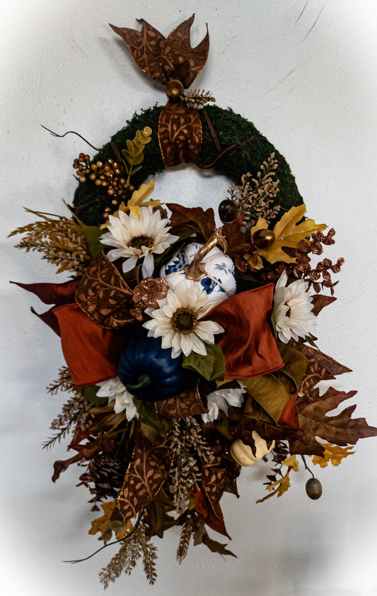 French Blue & Chocolate Fall Wreath